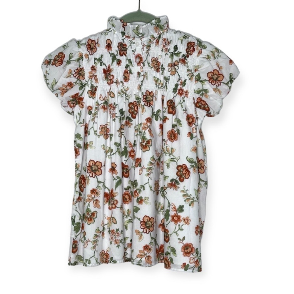 Janie and Jack Floral Smocked Bubble Sleeve Top 16 - Picture 4 of 5